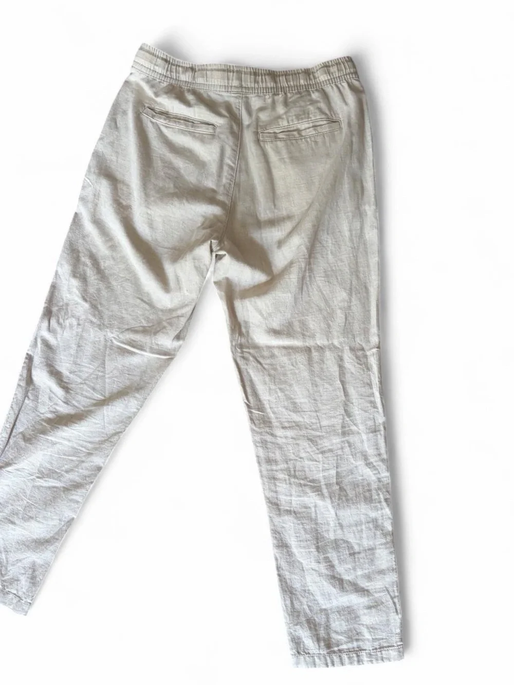 Zara Cream Drawstring Linen-Blend Pants Medium